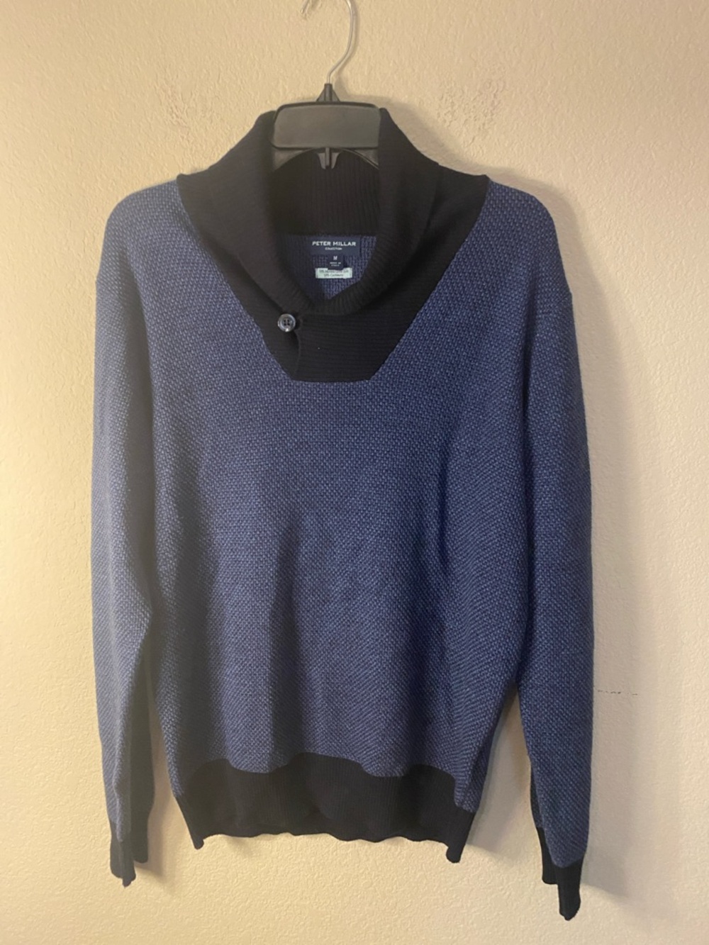 Peter Millar Blue and Black Shawl Turtleneck Sweater